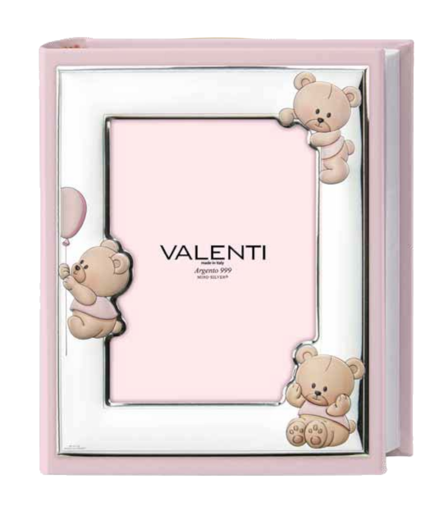 Valenti 73574 Italian baby photo album in pink with teddy bear design and cover photo insert