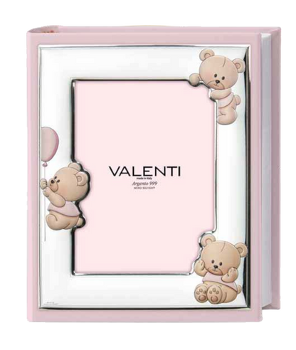 Valenti 73574 Italian baby photo album in pink with teddy bear design and cover photo insert