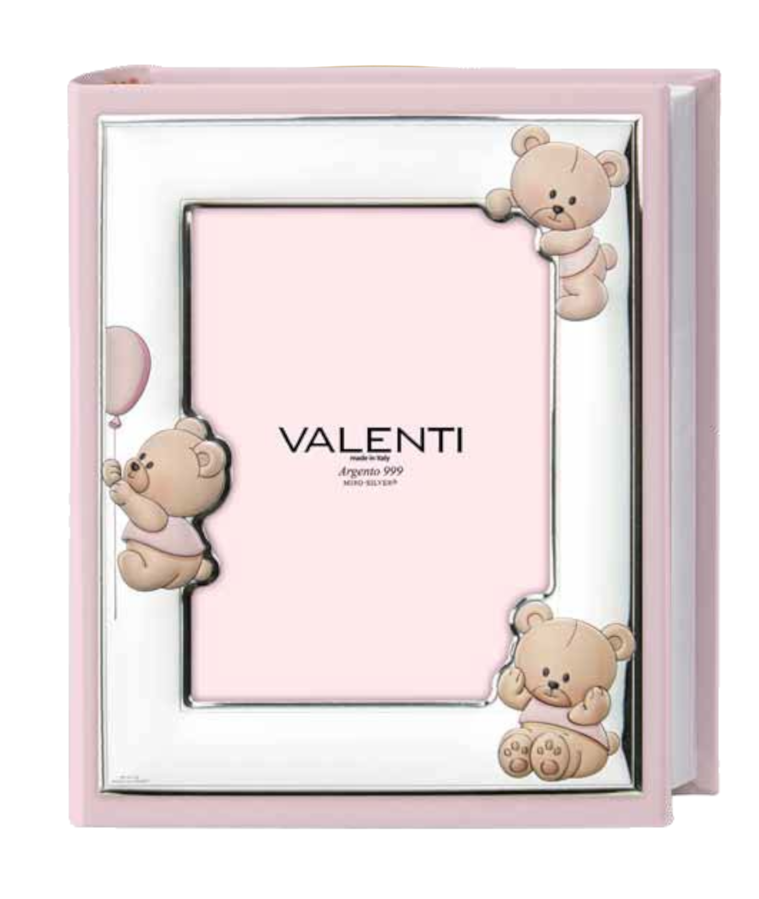 Valenti 73574 Italian baby photo album in pink with teddy bear design and cover photo insert